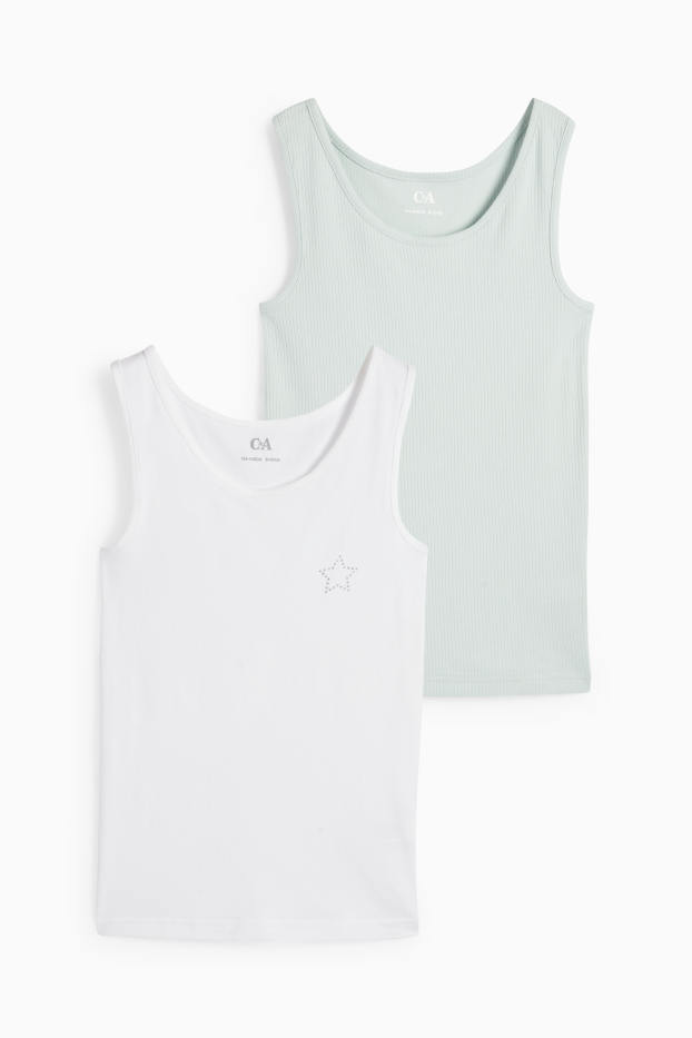 Kinderen: meisjes - Set van 2 - ster - singlet - lichtgroen