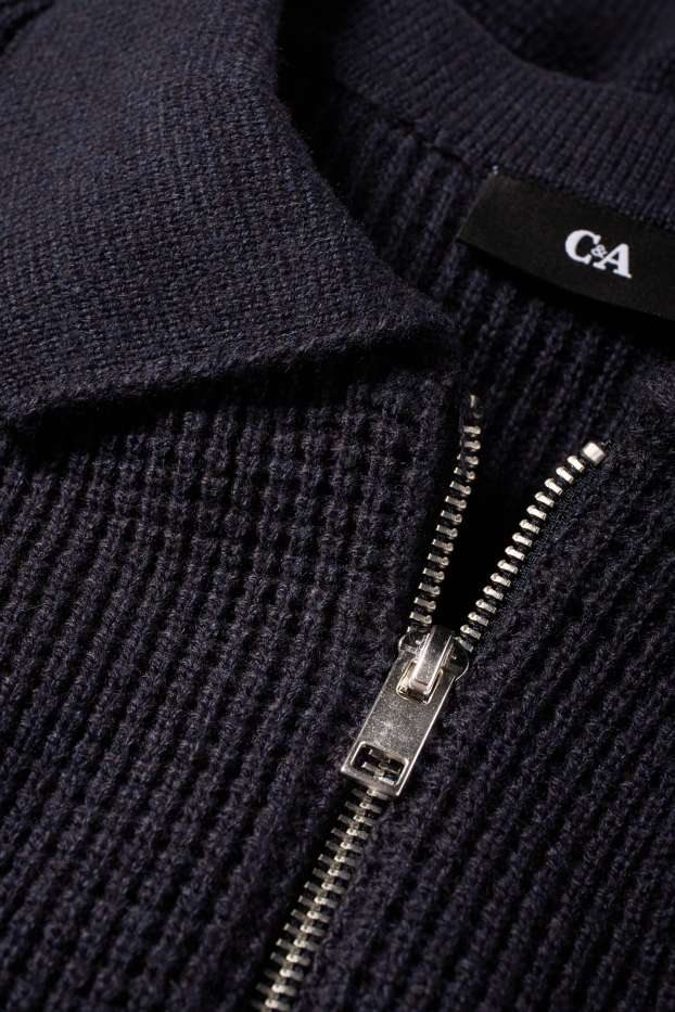 Men - Jumper - textured - dark blue