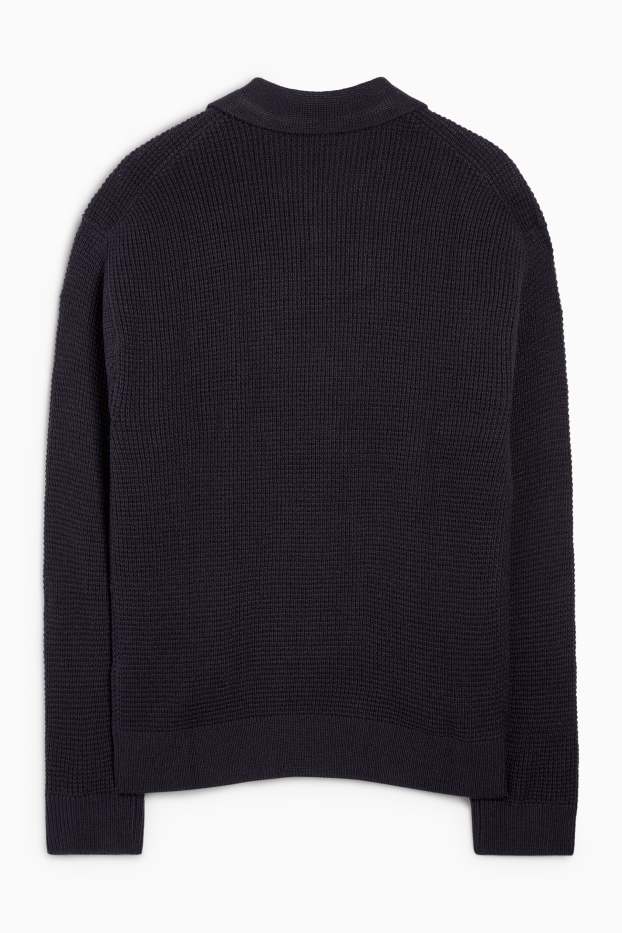 Men - Jumper - textured - dark blue