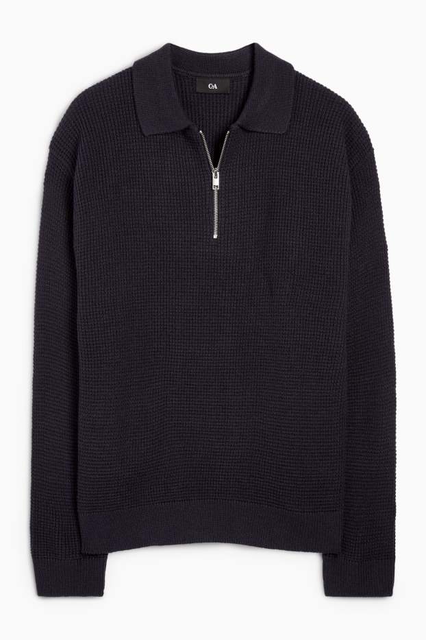 Men - Jumper - textured - dark blue