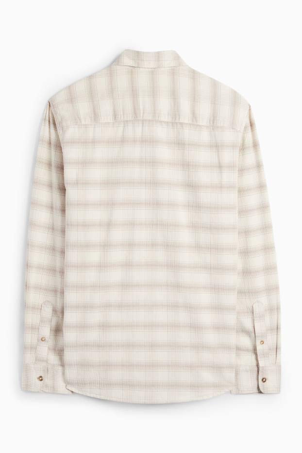 Uomo - Camicia di velluto a coste - regular fit - collo all'italiana - a quadretti - crema