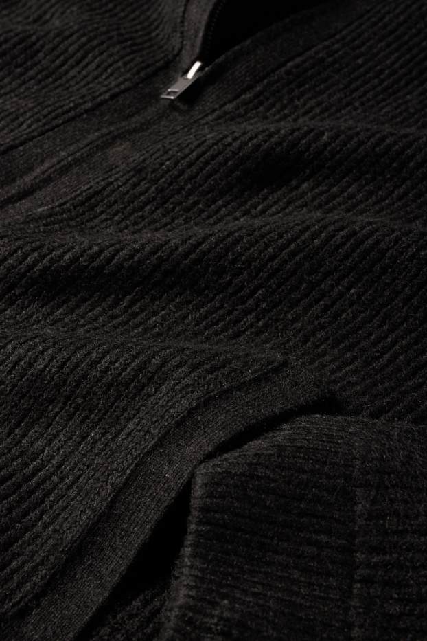 Men - Cardigan - ribbed - black