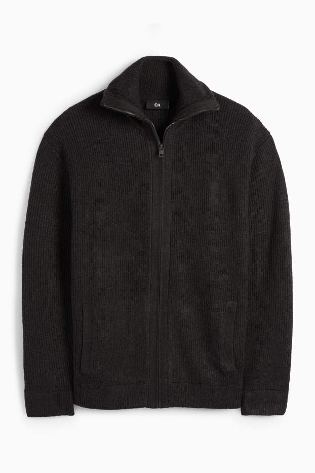 Men - Cardigan - ribbed - black