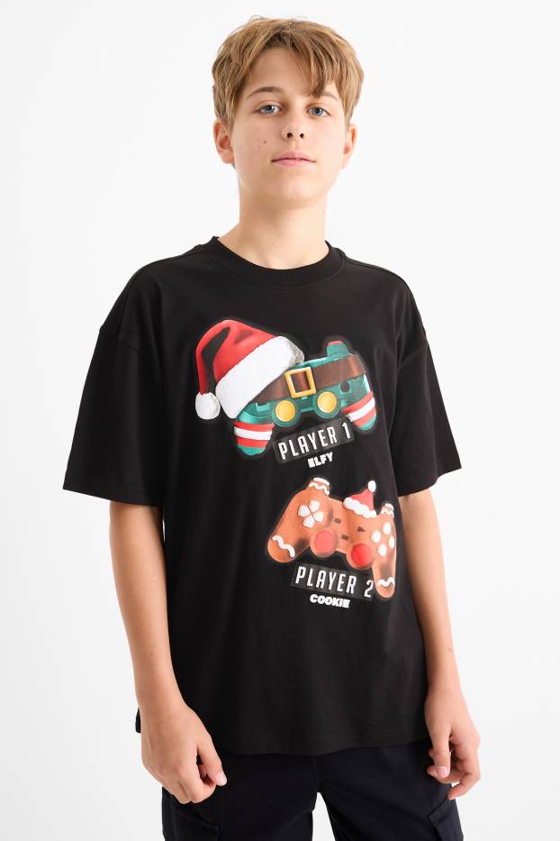 Bambini - Videogiochi - maglia a maniche corte natalizia - nero