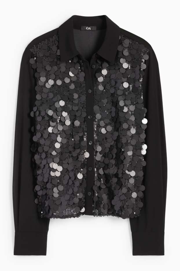 Women - Chiffon sequin blouse - black