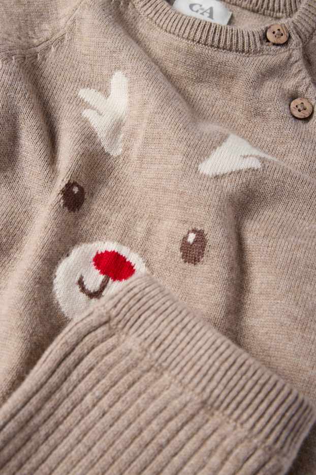 Baby Jungen - Rentier - Weihnachts-Baby-Outfit - 2 teilig - hellbraun