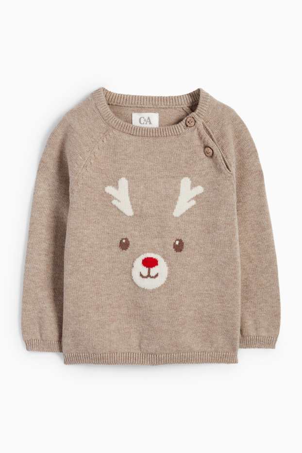 Baby Jungen - Rentier - Weihnachts-Baby-Outfit - 2 teilig - hellbraun