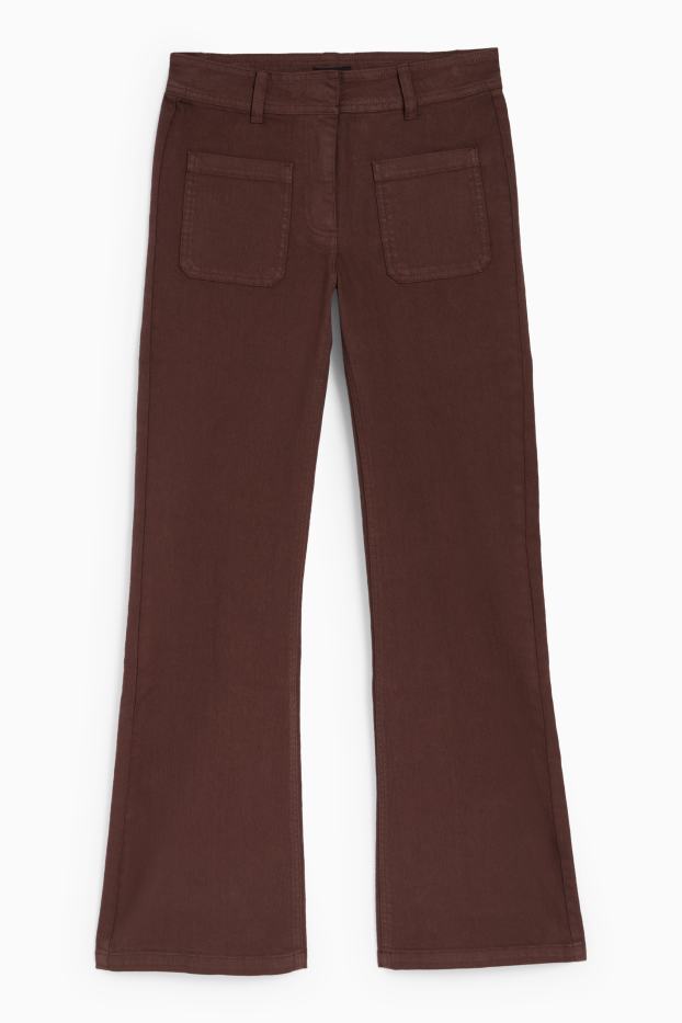 Women - Cloth trousers - mid-rise waist - flared - denim-brown