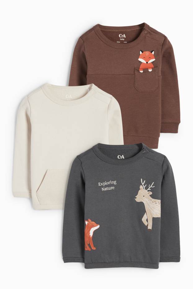 Bébés garçons - Lot de 3 - renard et cerf - sweats bébé - gris foncé