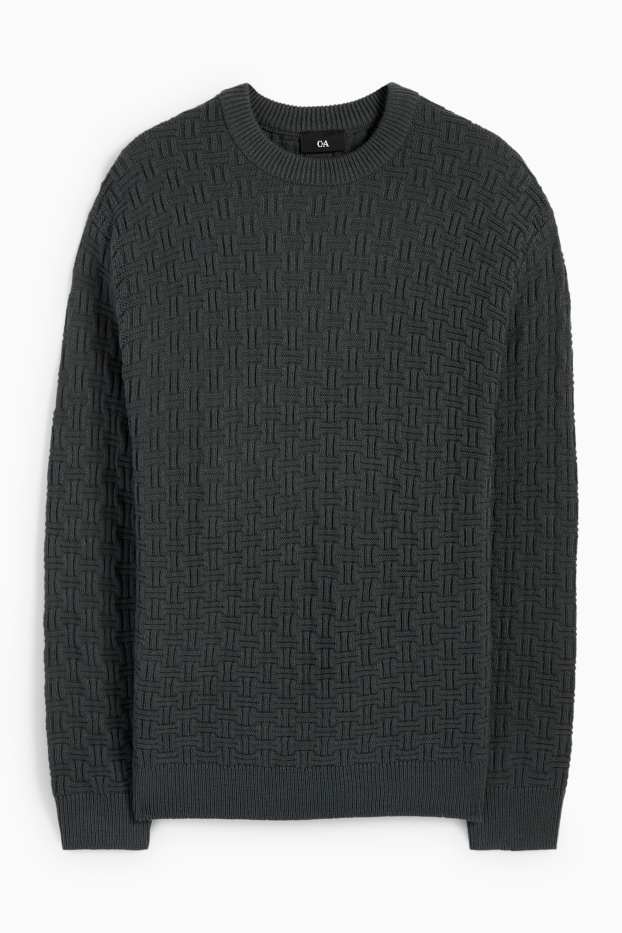 Men - Jumper - textured - dark green