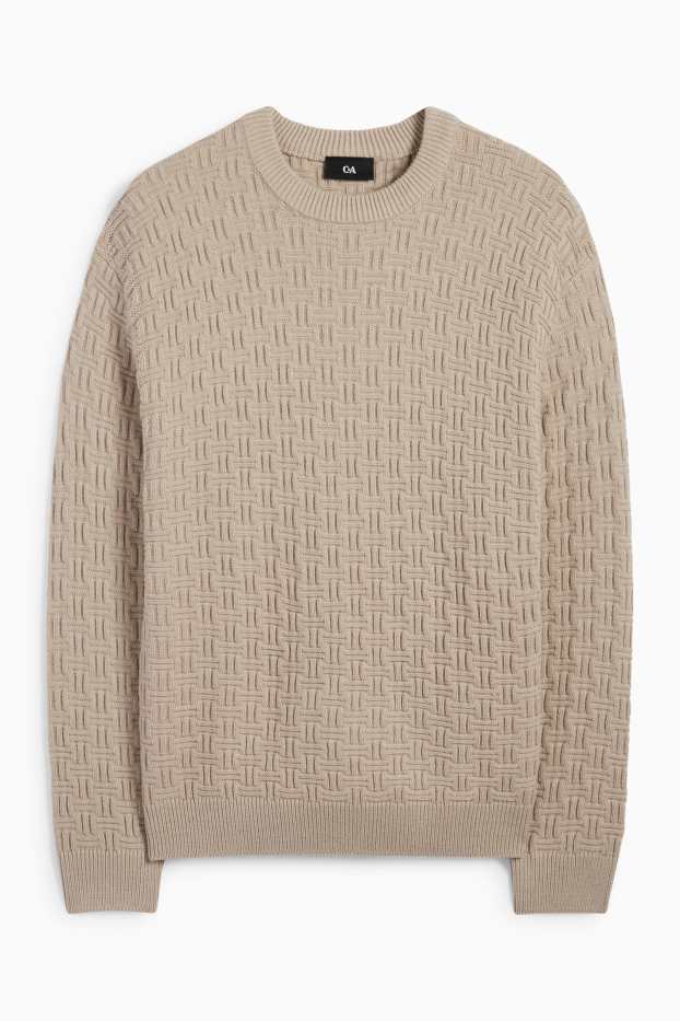 Men - Jumper - textured - light beige