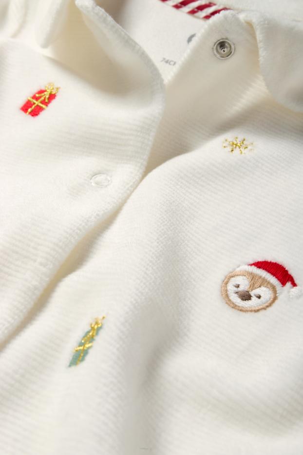 Unisex - Weihnachts-Baby-Schlafanzug - gerippt - weiß