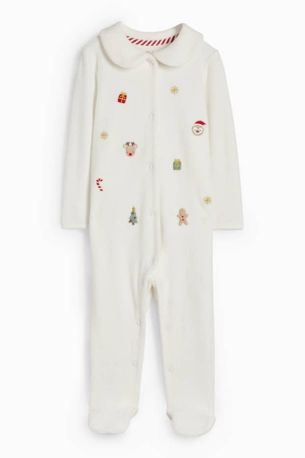 Unisex - Weihnachts-Baby-Schlafanzug - gerippt - weiss