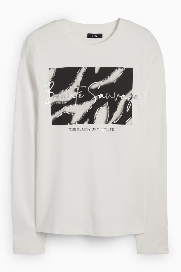 Femei - Tricou cu mânecă lungă - regular fit - aspect lucios - alb