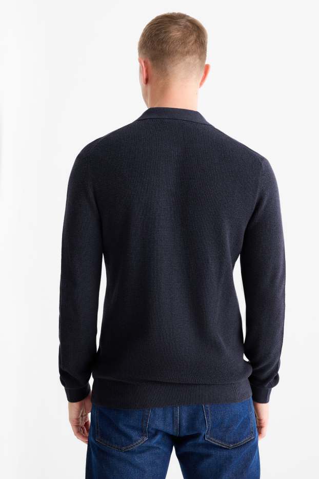 Herren - Langarm-Poloshirt - Regular Fit - gestrickt - strukturiert - dunkelblau