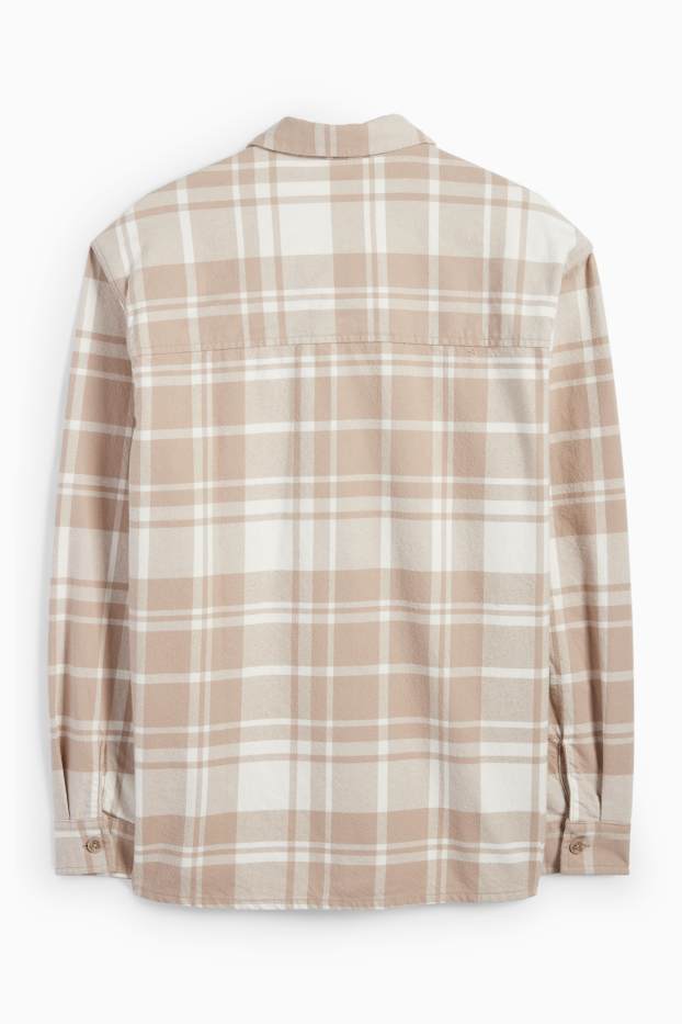 Men - Shirt - regular fit - kent collar - check - light beige