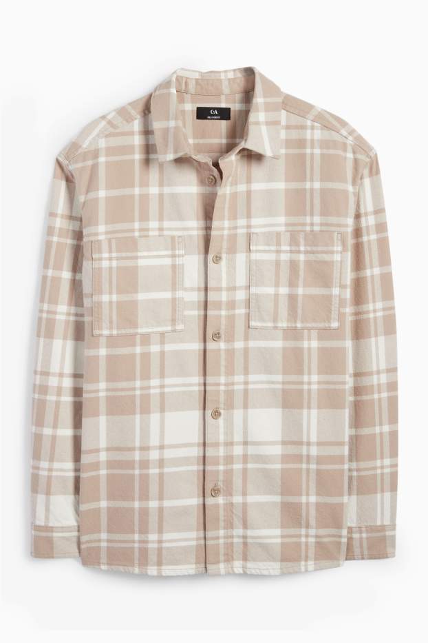 Men - Shirt - regular fit - kent collar - check - light beige