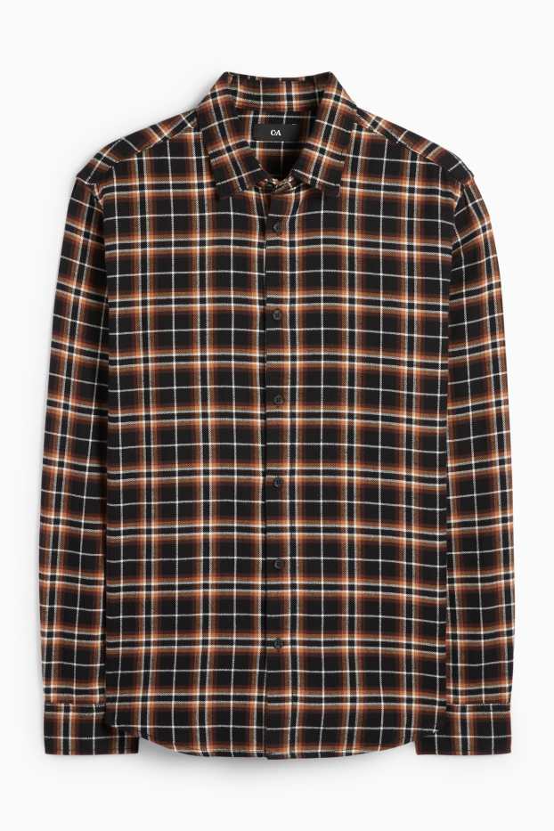Men - Shirt - regular fit - kent collar - check - black