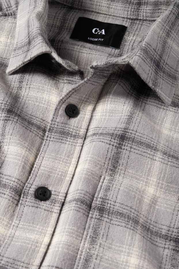 Uomo - Camicia - relaxed fit - collo all'italiana - a quadretti - grigio