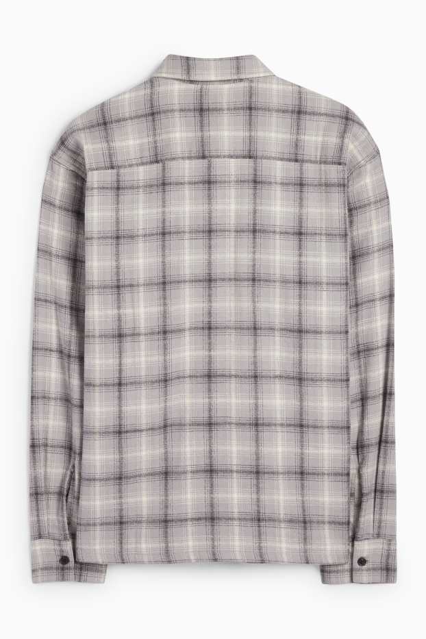 Uomo - Camicia - relaxed fit - collo all'italiana - a quadretti - grigio