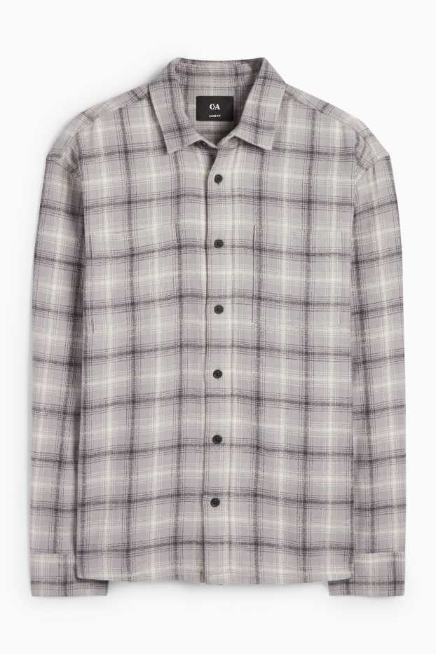 Uomo - Camicia - relaxed fit - collo all'italiana - a quadretti - grigio
