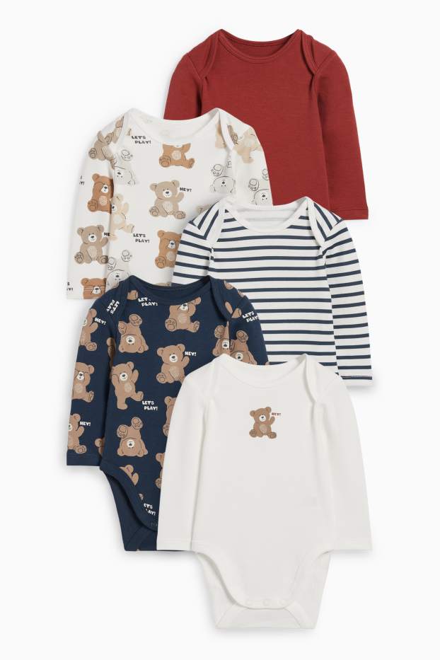 Unisex - Multipack 5er - Teddybär - Baby-Body - cremeweiss