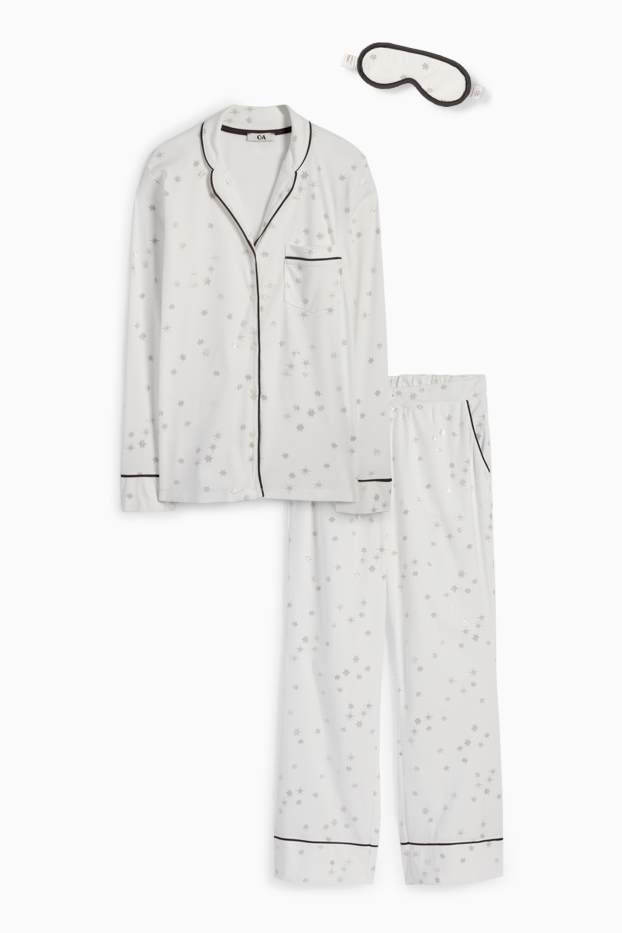 Femmes - Ensemble - pyjama et masque de sommeil - 3 pièces - à motif - blanc