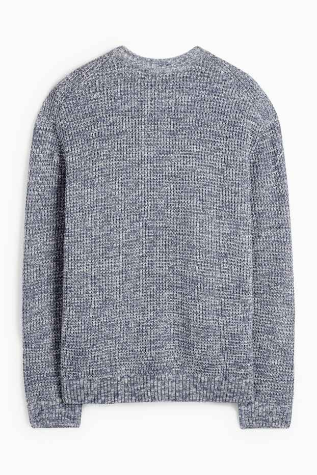 Men - Jumper - textured - dark blue-melange
