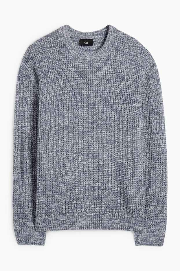 Men - Jumper - textured - dark blue-melange