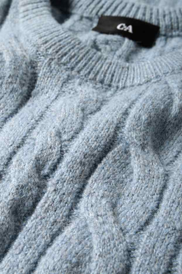 Men - Jumper - cable knit pattern - light blue