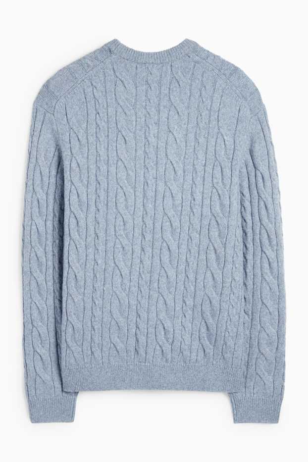 Men - Jumper - cable knit pattern - light blue