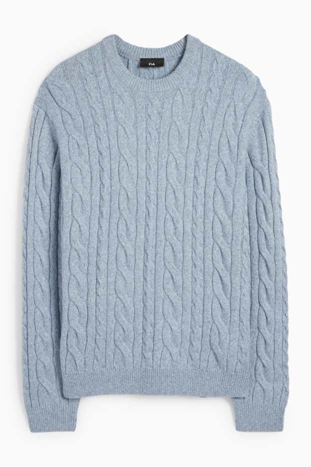 Men - Jumper - cable knit pattern - light blue