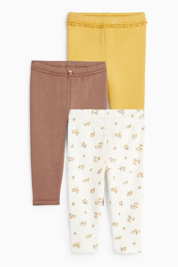 Neonate - Confezione da 3 - leggings termici per neonate - con imbottitura in pelo - giallo
