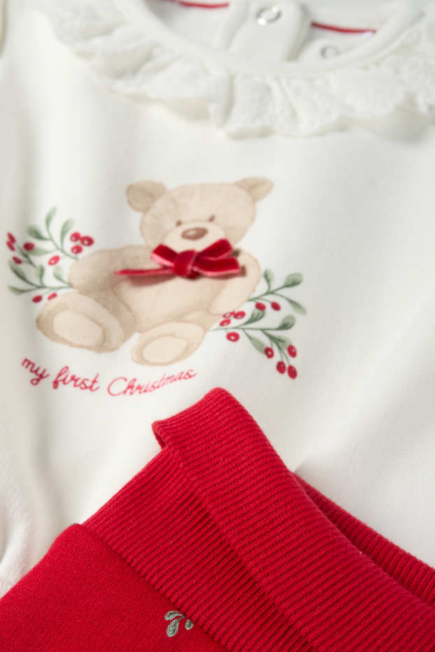 Baby Mädchen - Teddybär - Weihnachts-Baby-Outfit - plüschgefüttert - weiss / rot