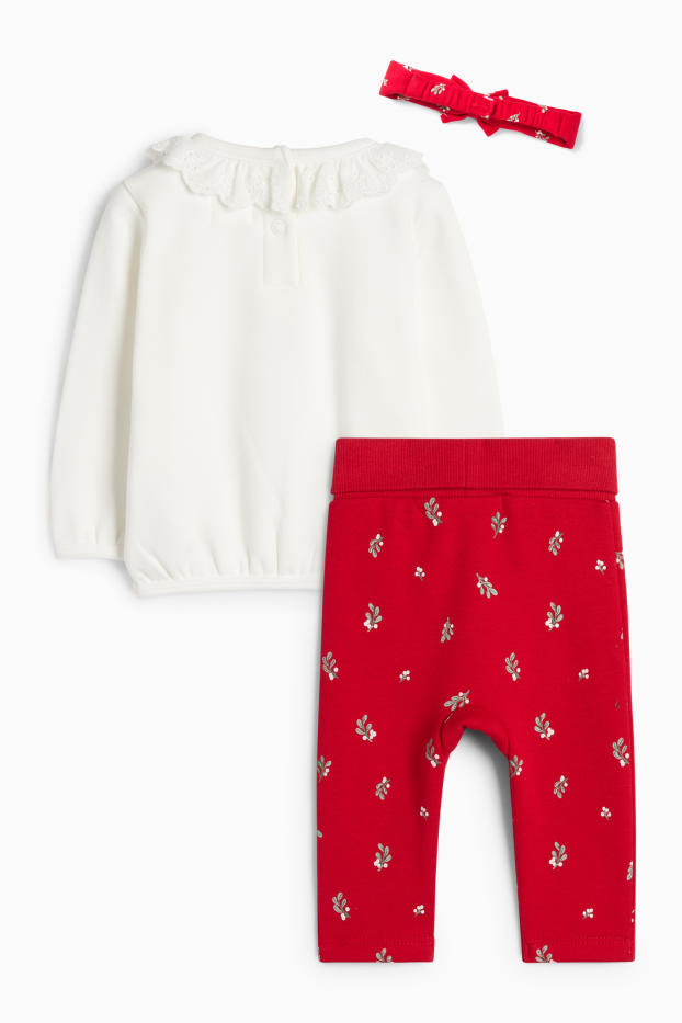 Baby Mädchen - Teddybär - Weihnachts-Baby-Outfit - plüschgefüttert - weiss / rot