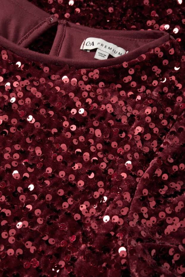 Bambine - Vestito in velluto con paillettes - rosso scuro