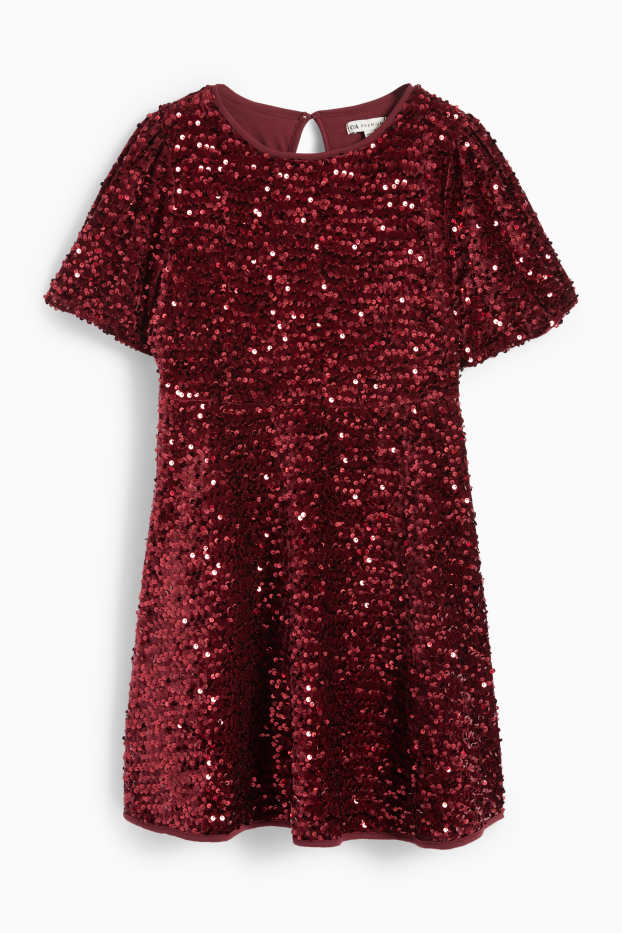 Bambine - Vestito in velluto con paillettes - rosso scuro