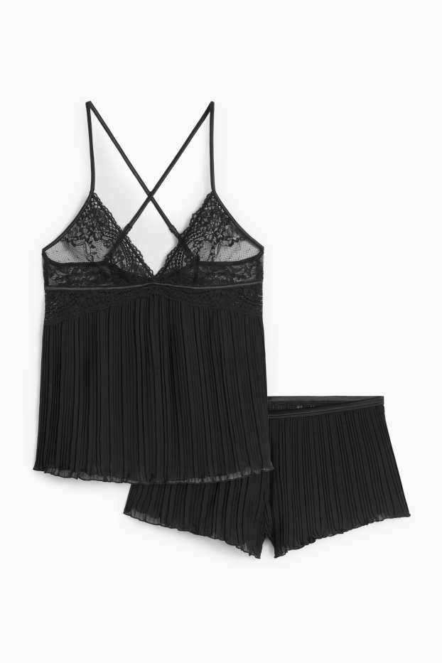 Femmes - Pyjashort en finition plissée - noir