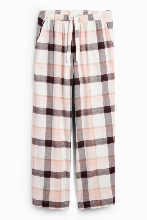 Damen - Flanell-Pyjamahose - kariert - rosa