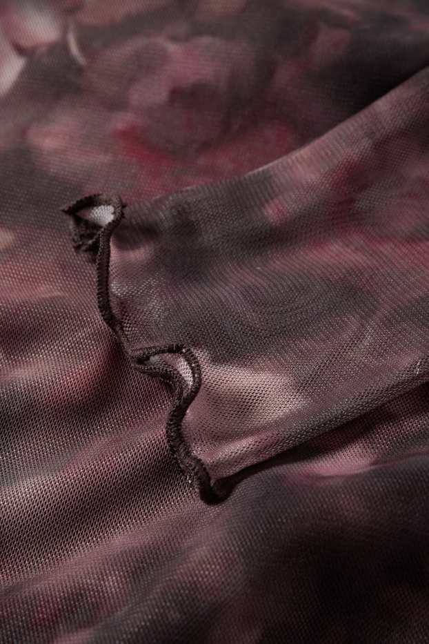 Dámské - Body - ze síťovaného materiálu - s květinovým vzorem - tmavohnědá
