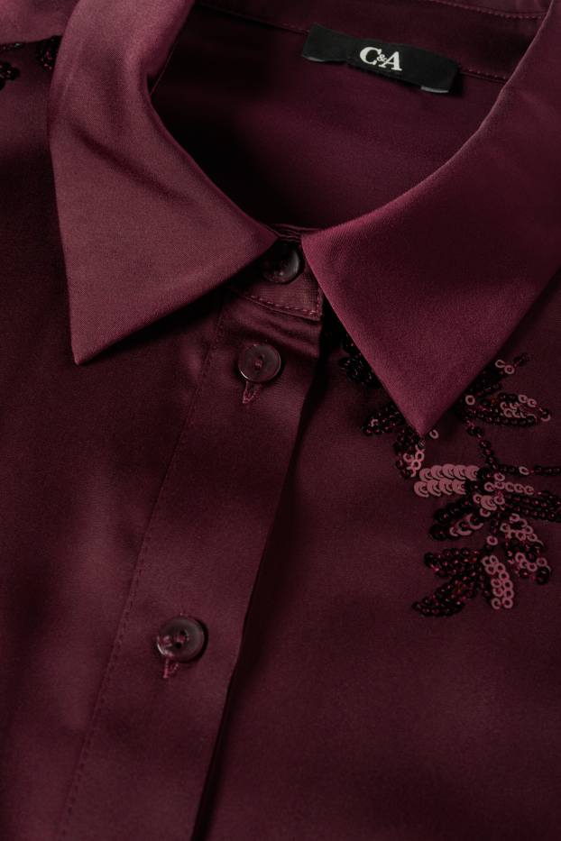 Women - Satin blouse - shiny - floral - purple