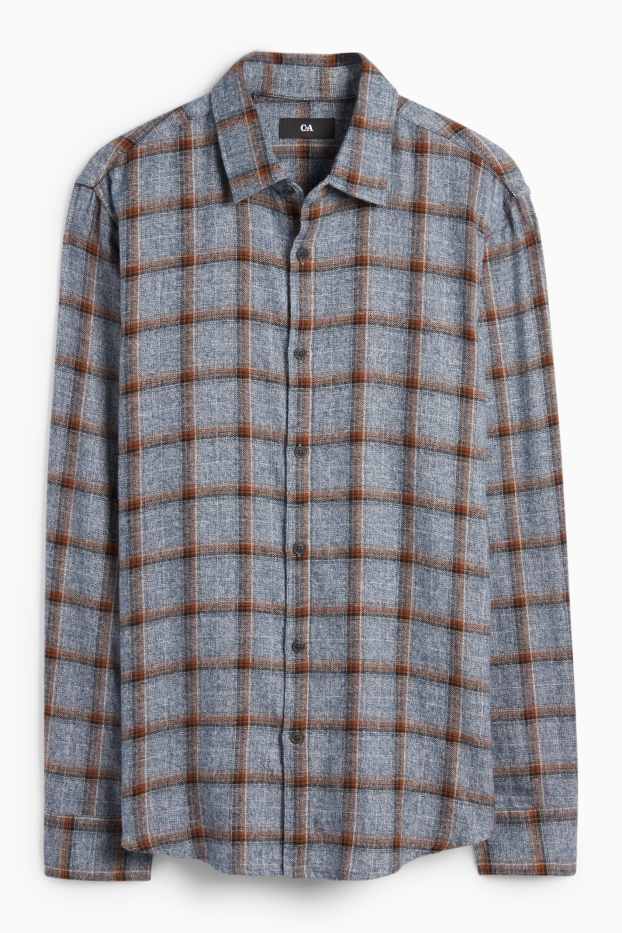 Hommes - Chemise - regular fit - col kent - à carreaux - bleu foncé