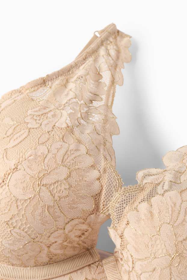Dames - BH met beugels - PLUNGE - voorgevormd - licht beige