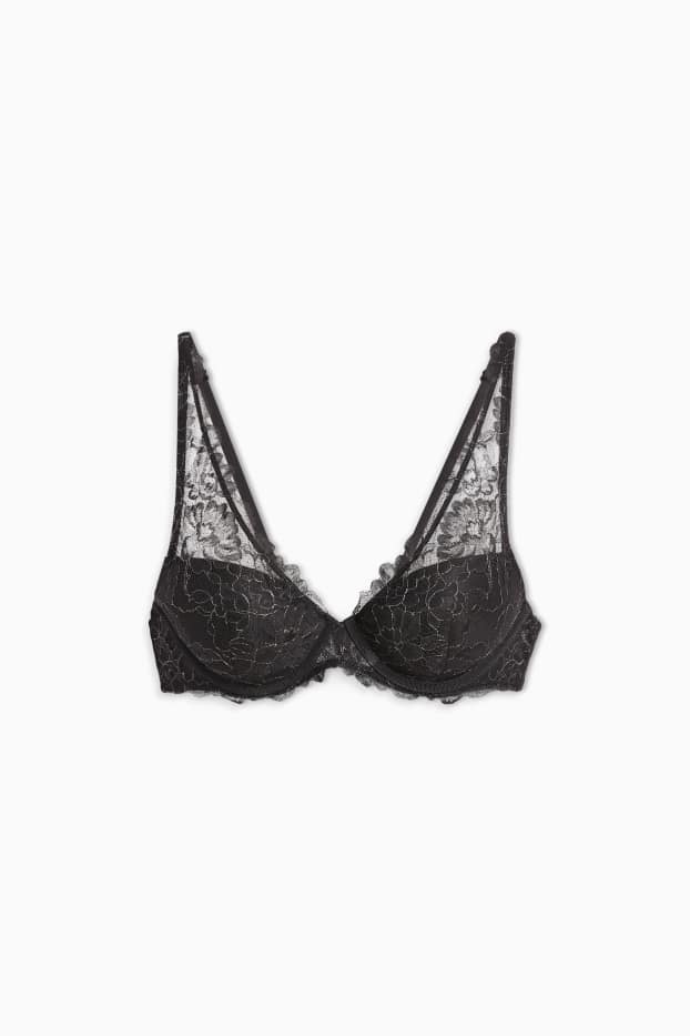 Dames - BH met beugels - PLUNGE - voorgevormd - zwart