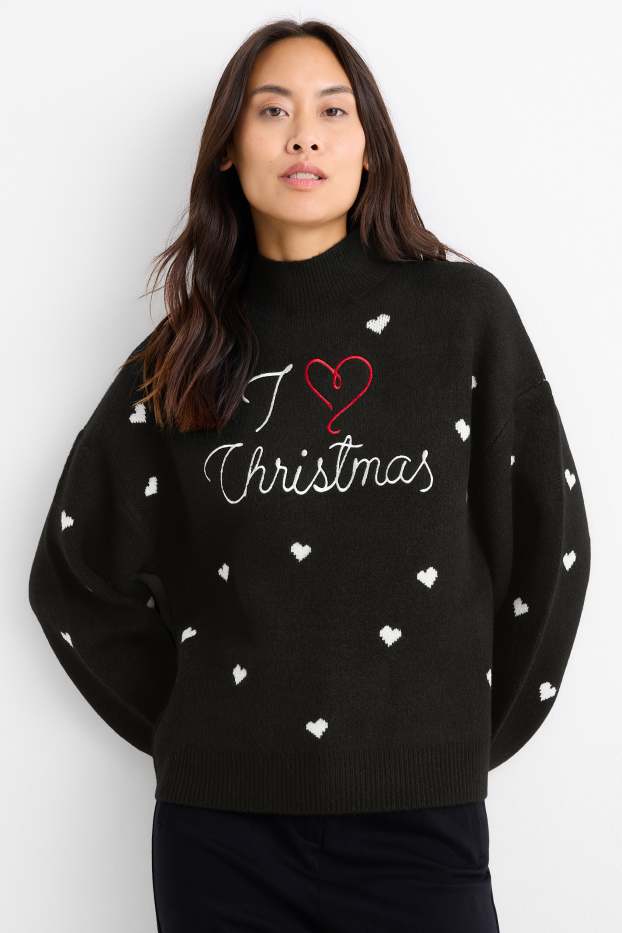 Femei - Pulover cu motive de Crăciun - I Love Christmas - negru