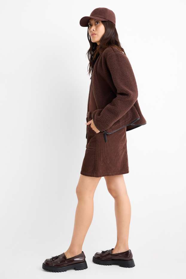 Women - Corduroy miniskirt - dark brown