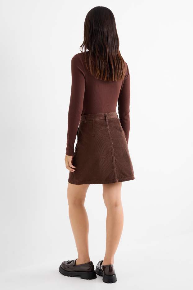 Women - Corduroy miniskirt - dark brown