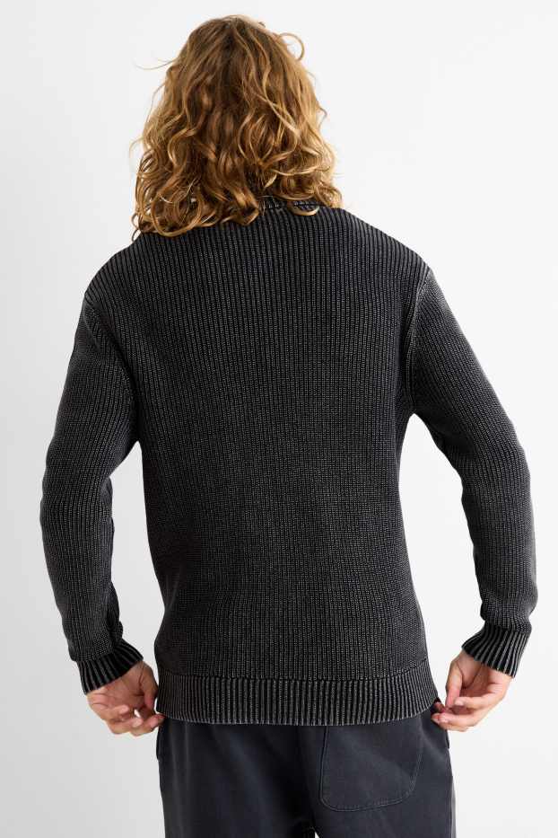 Heren - Gebreid vest - geribd - zwart mix