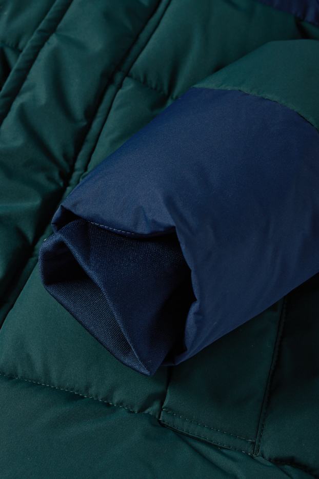 Niños: niños - Chaqueta acolchada con capucha - hidrófuga - verde oscuro / azul oscuro