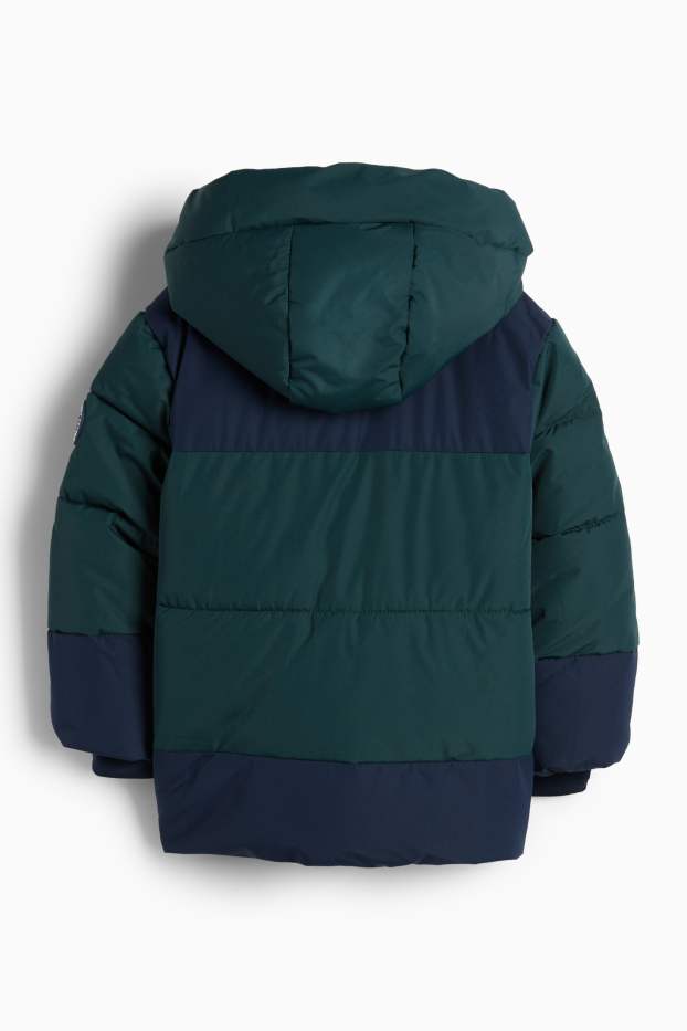 Niños: niños - Chaqueta acolchada con capucha - hidrófuga - verde oscuro / azul oscuro